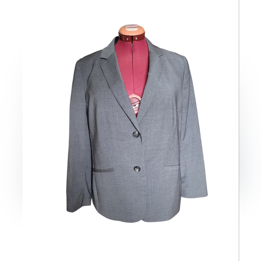 SZ14 Talbots Wool Grey Women's Two-Button Blazer Jacket Career Business Casual